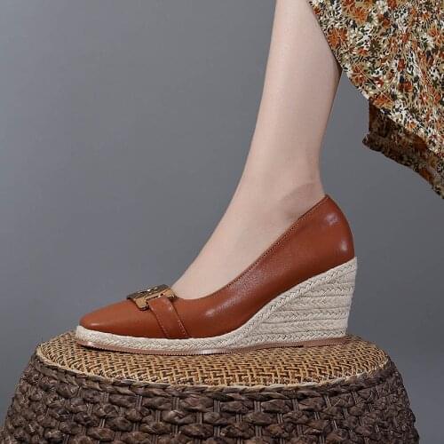 New Fashion Brand High Heels Women Party Shoes Elegant Ladies Wedges Shoes Retro Women Pumps Wedge Heel 7.5cm Plus Size 42