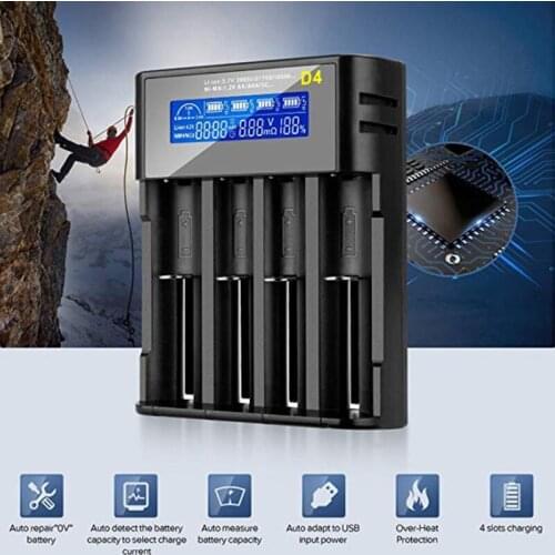 18650 Battery Charger Smart Universal 4-Bay Charger Automatic LCD Display Fast Charging Rechargeable AAAA/AAA/SC/C/F6 X37A