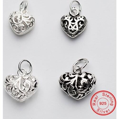 UQBing Hand Made 100% 925 Sterling Silver Hollow Flower Heart Charms Fit For Bracelet Mom Birthday Gifts