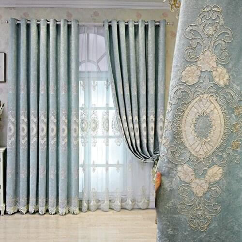 High-end European-style Luxury Embroidered Blackout Curtains for Iving Room and Bedroom Finished Gauze Curtains Custom Made