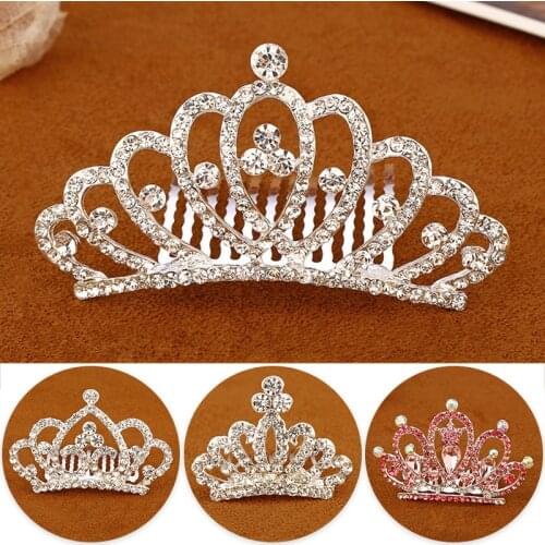 Children Girls Glitter Rhinestone Crown Hairgrip Princess Bow Small Hairpin Mini Tiara Hair Comb Clips Women Wedding Party Favor