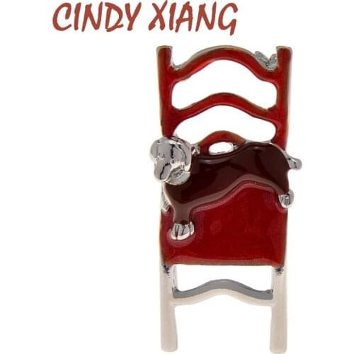CINDY XIANG New Arrival Silver Metal Chair Shape Brooches For Women Enamel Cute Dog Brooch Pin Party Funny Pins Jewelry Gifts