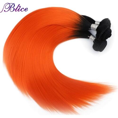 Blice Synthetic Straight Hair Weaving Omber Colored 18-24 inch Heat Resistant Hair Extensions Three Bundles Deal For Women