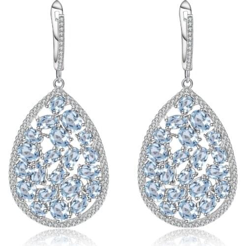 GEMS BALLET 925 Sterling Silver Earrings 13.49Ct Natural Sky Blue Topaz Pear Shap Drop Earrings Fine Jewelry For Women Wedding
