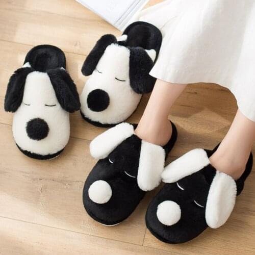 Women Winter Home Slippers Cartoon dog Shoes Non-slip Soft Winter Warm House Slippers Indoor Bedroom Couples