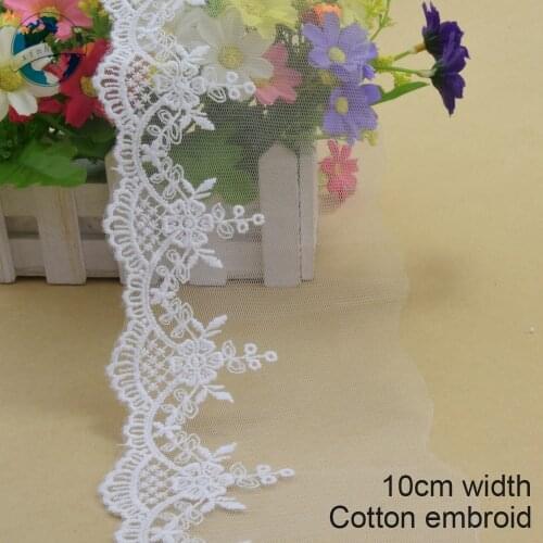 10yards 10cm white lace cotton embroidery lace french lace ribbon fabric guipure diy trims warp knitting sewing Accessories#3027