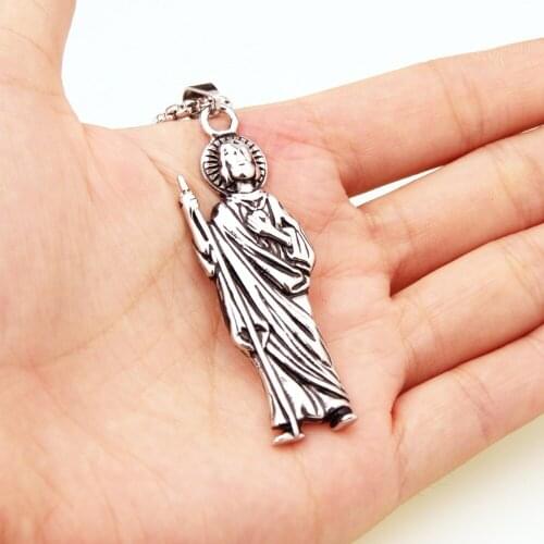 2.48"*0.71"15G Free Shipping Vintage Punk Silver Color Stainless Steel Silver Figure Praying People Pendant Mens Chain Necklace