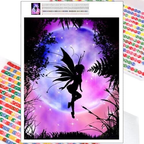 Diamond Painting Disney Fairy Cartoon Fantasy Moon Night Scene Full Drill Cross Stitch Wall Sticker Art 5D DIY Mosaic Home Decor
