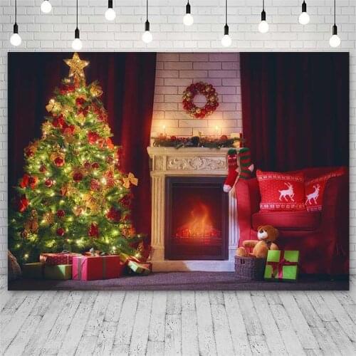 Avezano Backdrop Merry Christmas Tree Winter Fireplace Wreath Gift Photography Background Photo Studio Photozone Photocall Decor
