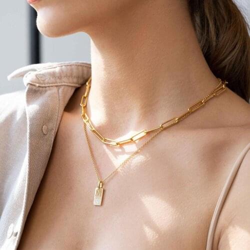 \Stainless Steel Gold Paperclip Chain Necklace For Women Bijoux Femme Paper Clip Choker Necklaces Birthday Gift BFF