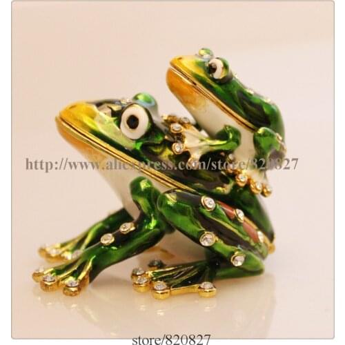Frogs Mother and Body Jewelry Trinket Box Decorative Collectible Enamel Frog Family Crystals Jewellery Jewelry Trinket Ring Box