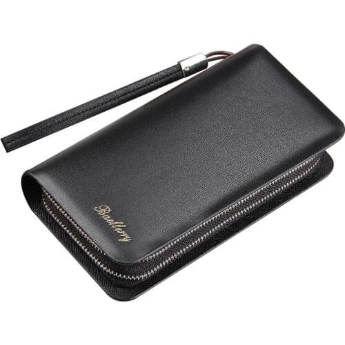 Baellerry New Casual Business Men Long Wallet Soft Leather Fashion Large Capacity Male Clutch Bag Solid Color Zipper Coin Pocket