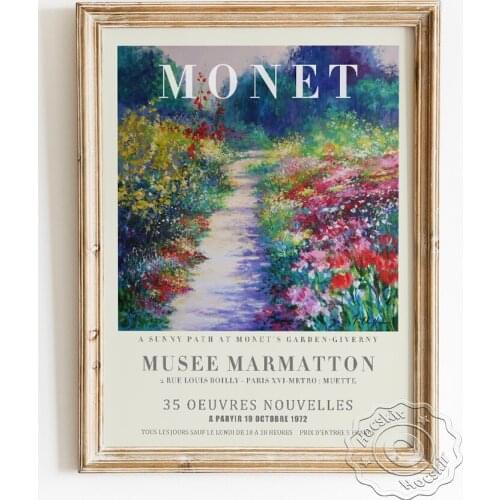 Claude Monet Exhibition Museum Poster, A Sunny Path At MonetS Garden In Giverny Canvas Painting, Landscape Elegant Home Decor