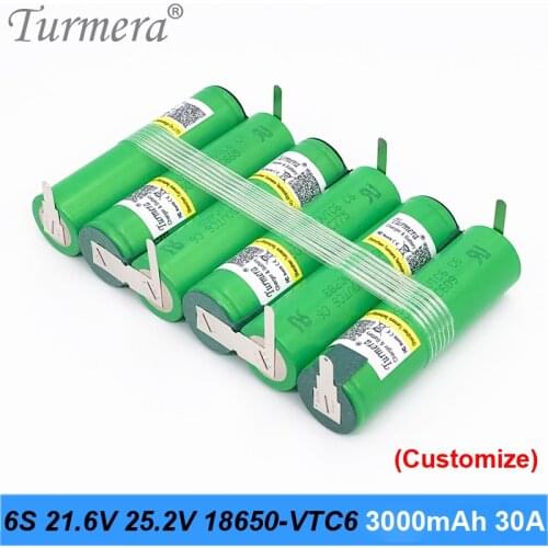 6s 21.6v 25.2v 18650 battery pack 18650 vtc6 3000mah 30a soldering battery for screwdriver shurik and vacuum cleaner customized