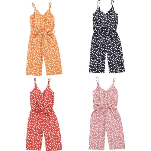 Citgeett 1-6Y Summer Fashion Baby Girls V-neck Rompers Overalls Heart Print Sleeveless V Neck Jumpsuits Clothes