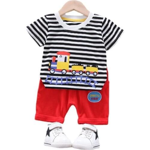 Summer Baby Boys Cartoon Clothes Children Girls Striped T Shirt Shorts 2Pcs/sets Kids Infant Cotton Clothing Toddler Sportswear