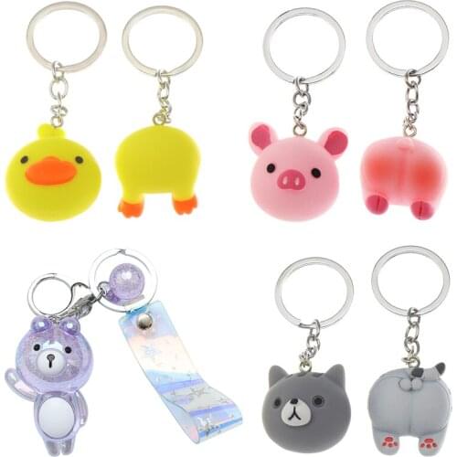Little Yellow Duck Keychain for Women Cute Pig Cat Key Chain Men Cartoon Animal Butt Keychains Kid Girl Bag Car Pendant Key Ring