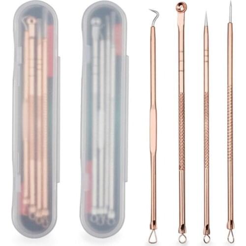 Box 4pcs Stainless Steel Blackhead Remover Tool Kit Face Massage Whitehead Pimple Spot Comedone Acne Extractor Face Massager