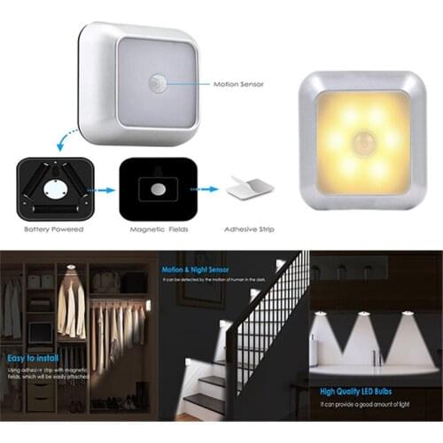 Body Motion Sensor Activated Battery Night Light 6 LEDs Cabinet Light Wall Lamp bedside lighting Auto On/Off Stairs Light