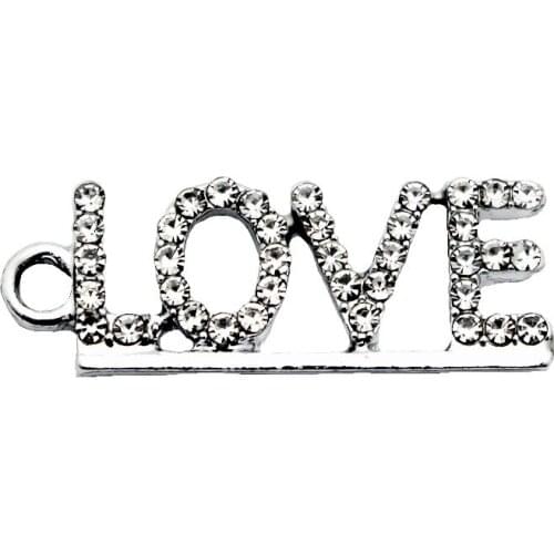 Newest 20pcs/lot Crystal LOVE Dangle Charms Lobster Clasp Hanging Charm For Bracelet&Pendant Floating Charms Jewelry