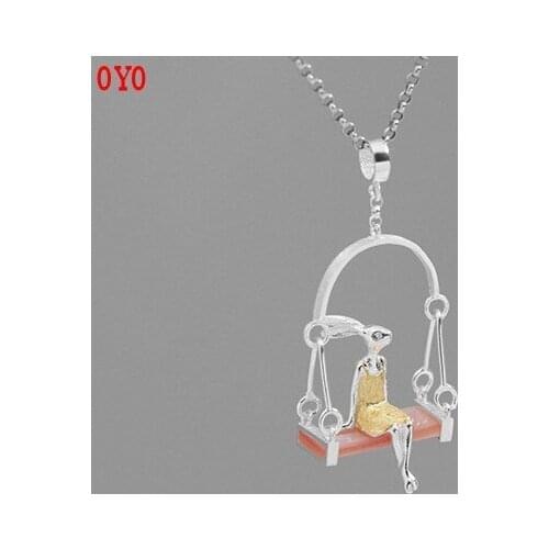S925 pure silver original Miss Rabbit elegant swing Girl Pink Shell Pendan