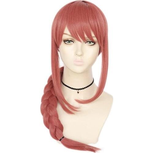 Makima Cosplay Wig Anime Chainsaw Man Cosplay Long Pink Braided Synthetic Hair Halloween Party Role Play Wigs + Wig Cap