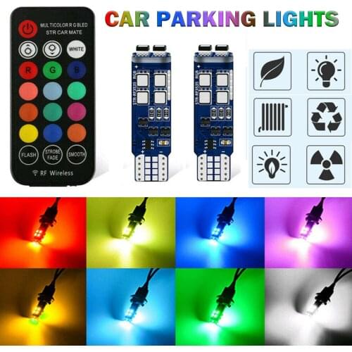 Car Parking Lights Multi-Color RGB 168 194 T10 LED Bulbs W/RF Remote Control Car Clearance Lights Assembly Reading Lights