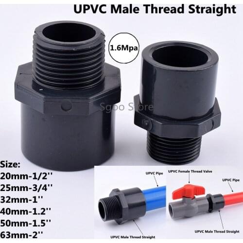 1/2"To 2" UPVC Male Thread Straight Connectors Water Pipe Quick Equal Connector Garden Irrigation Aquarium Water Supply Pipe