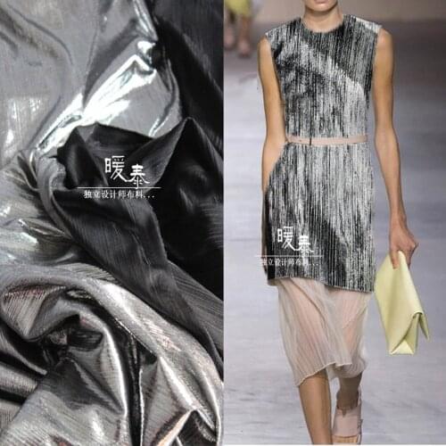 Coated Knit Stretch Fabric Black Silver Wiredrawing Metal Sense DIY Background Decor Tights Leggings Coat Dress Designer Fabric