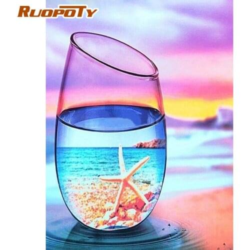 RUOPOTY Starfish Glass Bottle Diamond Painting Cross Stitch Full Drill Square/Round Diamond Embroidery Rhinestones Paint Home De