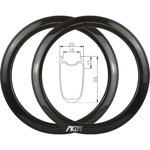 Carbon Rims 700c 55mm Depth 25mm Width V Brake Tubeless Ready 20/24 Holes with reinforced Basalt Brake Track Carbon Road Rims