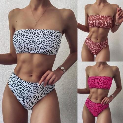Ladies Sexy Tube Top Split Bikini Swimsuit Women Bandeau Bandage Bikini Set Push-up Brazilian Swimwear Beachwear Swimsuit 2021