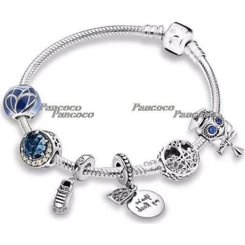 925 Sterling Silver Beaded Bracelet You're My Rock Decorated Heart With Crystal Bangle For Women Wedding Gift Fashion Jewelry