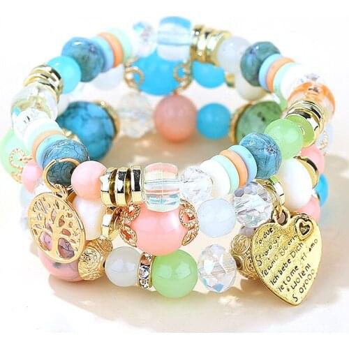 Boho Beaded Bracelets & Bangles for Women Fashion Heart Multilayer Bracelet Charm Bohemian Jewelry Femme Bijoux