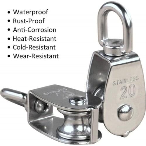 10Pcs Stainless Steel M20 Pulley Wire Rope Crane Block Wheel Swivel Lifting Crane Hook Single Pulley Block Hanging Wire Rope