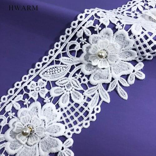 10yard White African 3D Lace Fabric Ribbon With Rhinestone High Quality Arts Craft Sewing Trim Wedding Women Dress Accessories