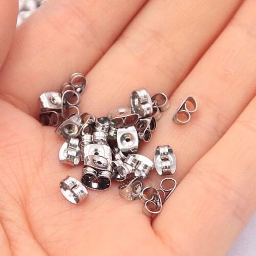 200Pcs 5X6mm Steel Color Stainless Steel Earmuffs Earflap Blanks Diy Post Stud Earrings Base Settings For Jewelry Making
