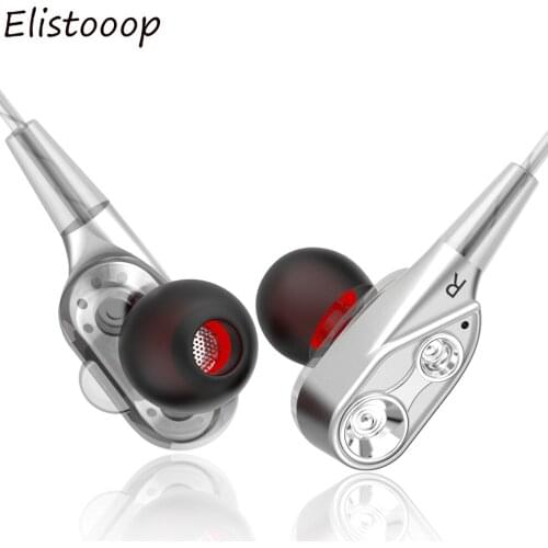 2018 3.5mm HiFi Wired Earphone Dual-Dynamic Quad-core Speaker In-ear earbuds Flexible Cable Anti-wrap with HD Microphone