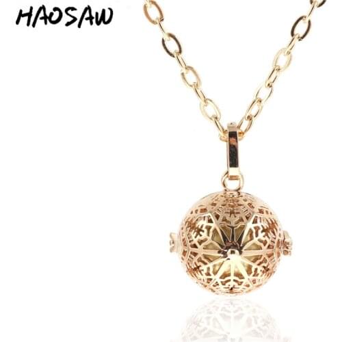 27mm Necklace Gold Snowflake Shape Hollow Cage Magic Box Bell Music Sound Choose Color Bead For Women Necklace Jewelry Making