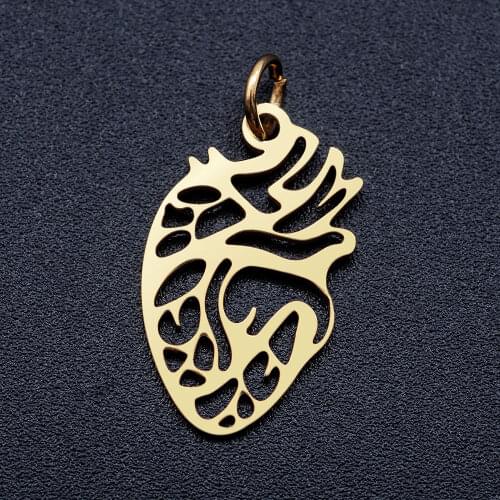 5pcs/lot High Quality 316L Stainless Steel Hollow Human Heart Charm Pendant Wholesale for DIY Jewelry Making Accessories