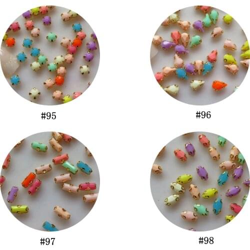 5pcs/bag Different Mix-Color Bag Round Drop Rectangle Horse-Eye Rhinestone with Holder Nail Art Decoration Nail DIY Deco