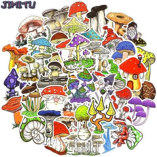 50 PCS Color Mushrooms Stickers Cute Plants Cartoon Laptop Sticker DIY Fridge Water Bottle Album Stationery Phone Kids Decals