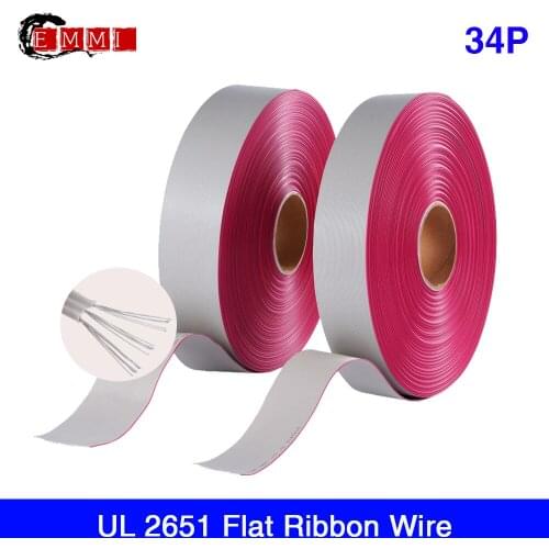 76 meters PVC material Tinned copper 1.27mm Gray Flat Ribbon Data Cable Wire 34Cores 28AWG UL2651 300V for 2.54mm IDC Connector