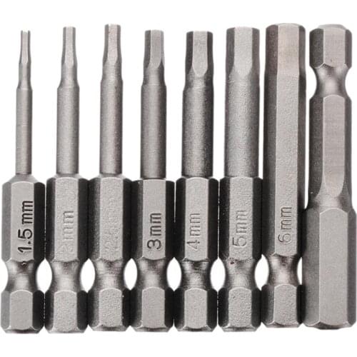 8Pcs Magnetic Hexagon Screwdriver Bit S2 Steel 1/4 Inch Hex Shank Screw Drivers Set 50Mm Length H1.5-H8