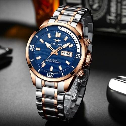 AILANG Automatic Mechanical Stainless Steel Sports And Leisure Waterproof Luminous Atmosphere Luxury Calendar Week Mens Watch