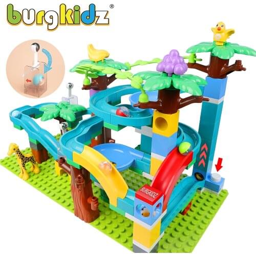 BURGKIDZ Marble Race Run Building Blocks Montessori Toys Marble Run Funnel Slide DIY Bricks Educational Toys For Children Gift