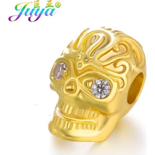 Juya DIY Beads Jewelry Material Hand made Leopard Charm Beads Crown Beads Copper Skull Beads For Men Beadwork Jewelry Making
