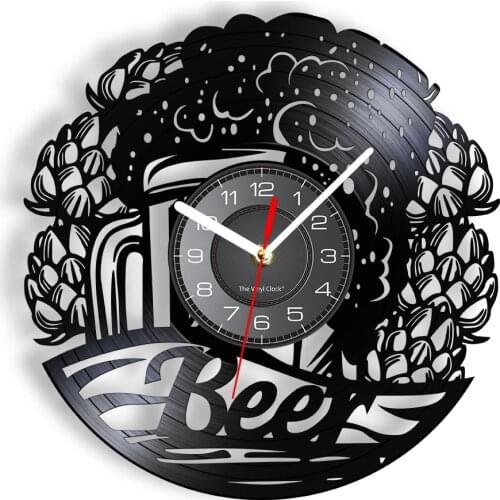 Beer Drinking Time O' Clock Laser Vinyl Record Wall Clock Relaxation Bar Pub Decor Frosty Beer Mug Alcohol Lover Vintage Watch