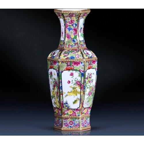 Jingdezhen antique handicrafts Qing Dynasty qianlong enamel vase annual vase antique collection ornaments