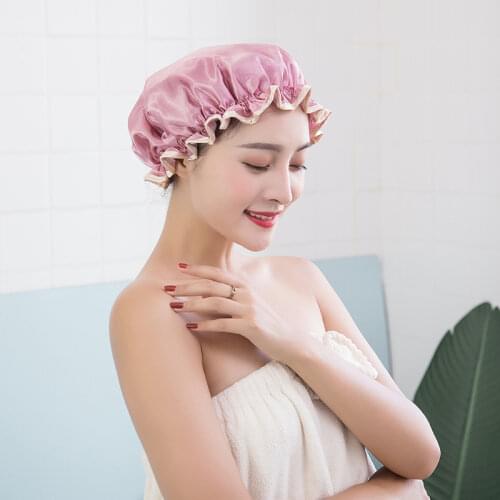 Ladies Waterproof Double-layer Shower Cap Shower Cap Shower Shampoo Smoke-proof and Oil-proof Kitchen